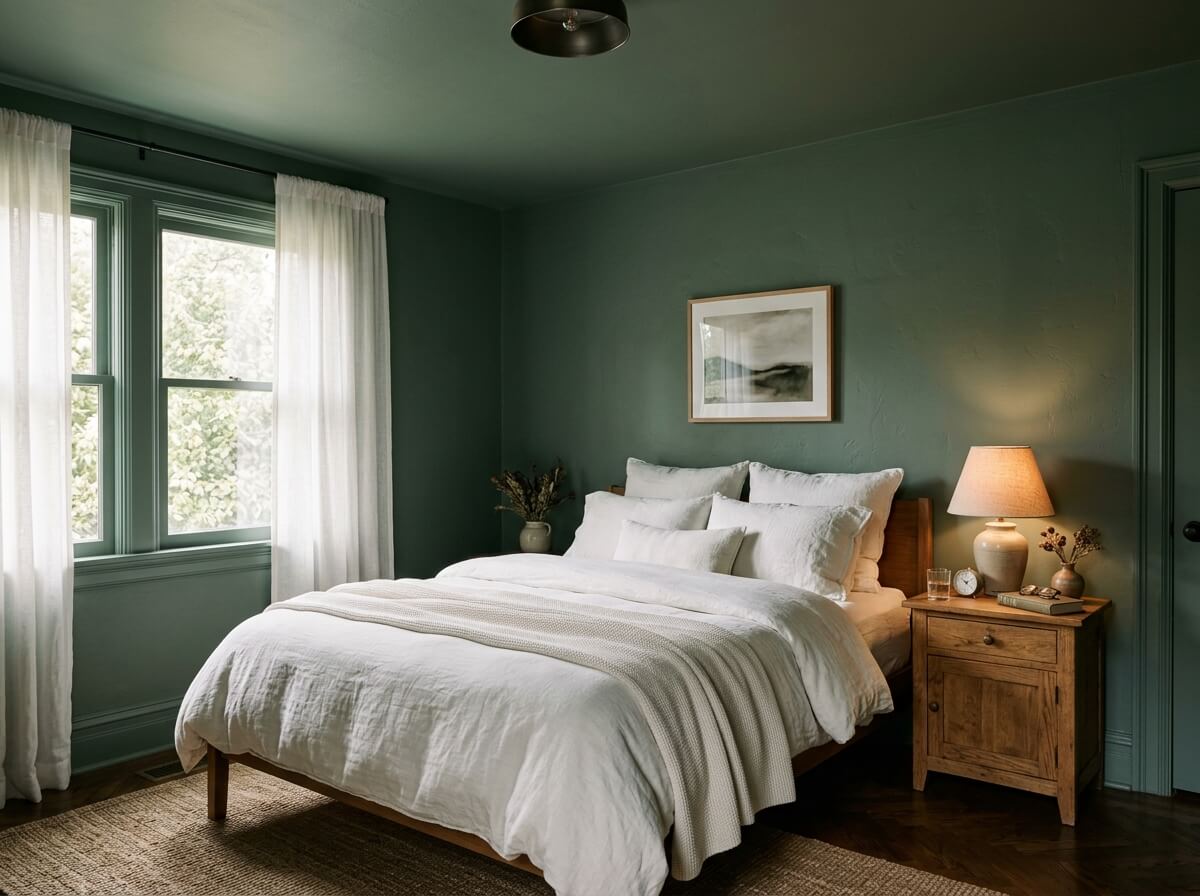 bedroom painted sage green