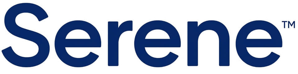 Blue 'Serene' logo on a white background